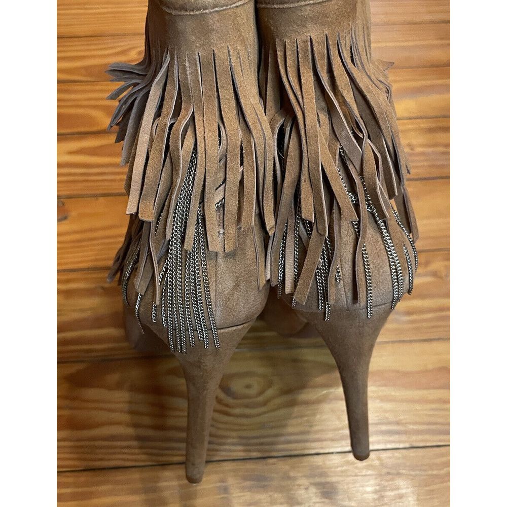 Gianni Bini Ankle Fringed Brown Suede Booties Size 8.5 - Picture 5 of 8